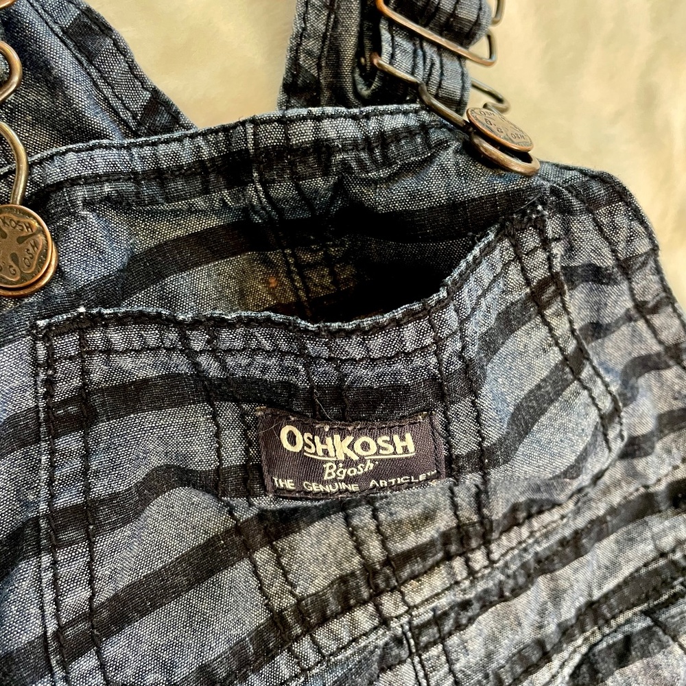 OshKosh B'gosh Striped Shortalls 9M Denim with Blue Horizontal Stripes - Picture 7 of 14